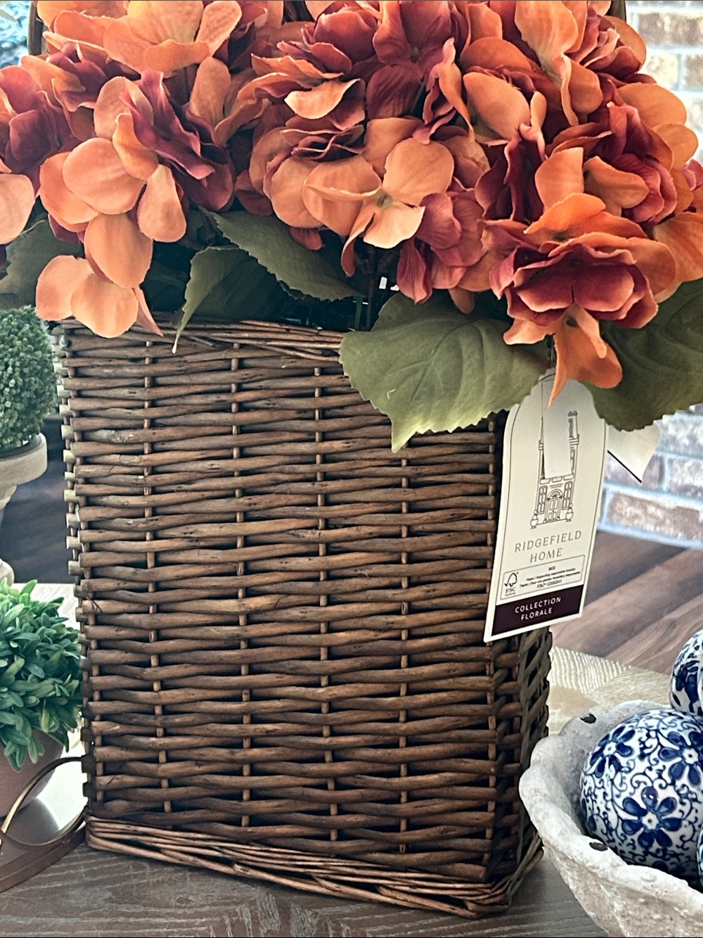 NWT! Fall Harvest Rust Orange Hydrangea Hanging Basket Floral Arrangement - Picture 4 of 7